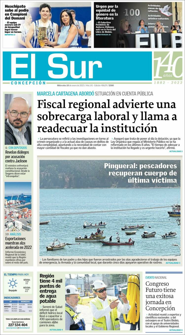 Portada de El Sur (Chile)