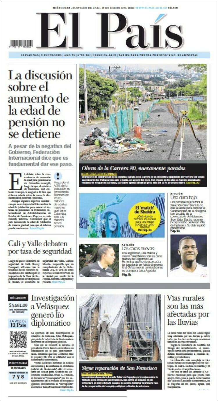 Portada de El País - Cali (Colombia)
