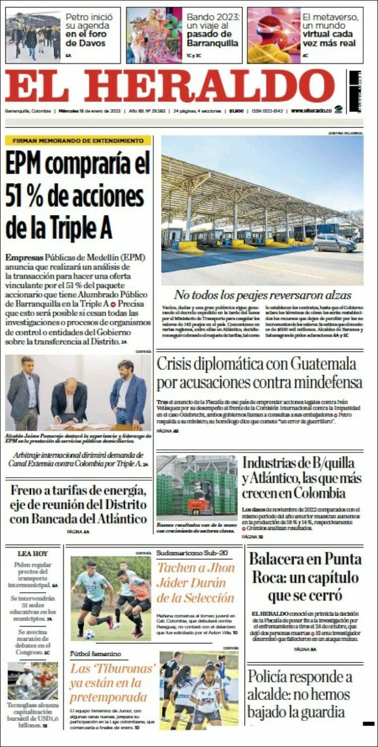 Portada de El Heraldo (Colombia)