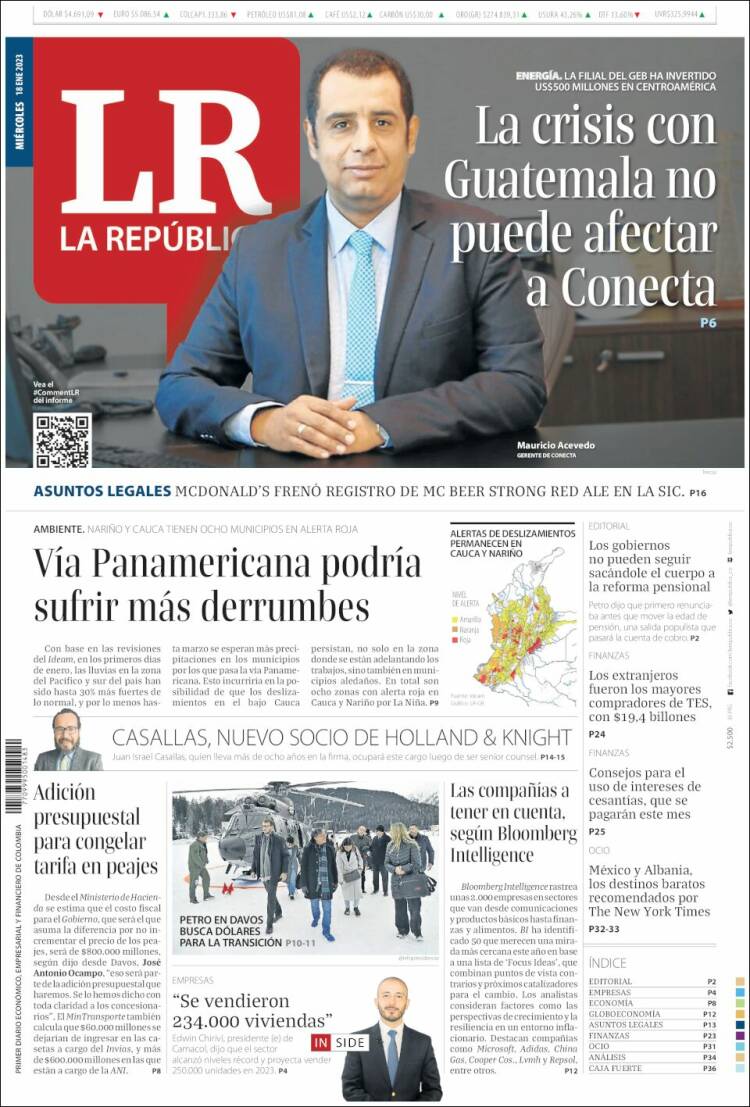 Portada de La Republica (Colombia)