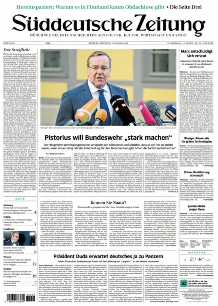 Portada de Sueddeutsche (Alemania)