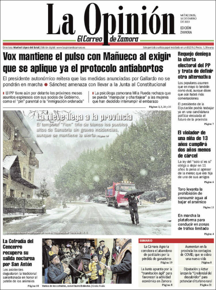 Portada de La Opinión - El Correo de Zamora (España)