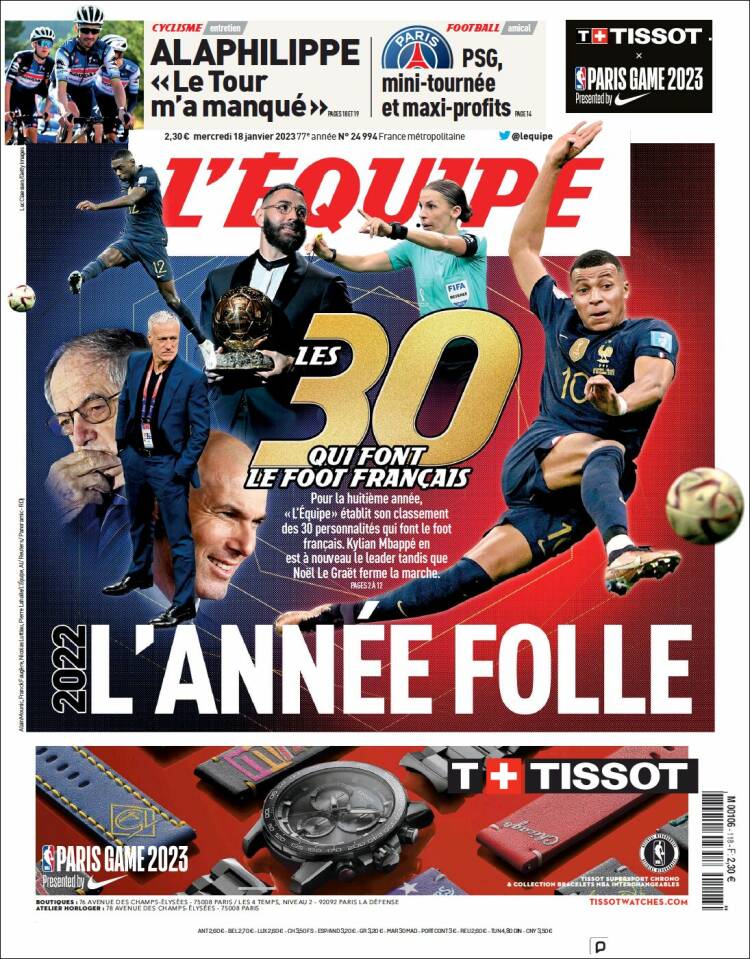 Portada de L'Equipe (Francia)
