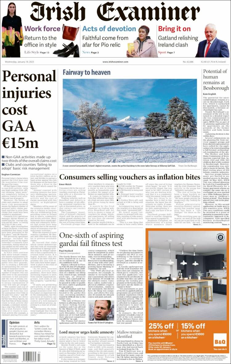 Portada de Irish Examiner (Irlanda)