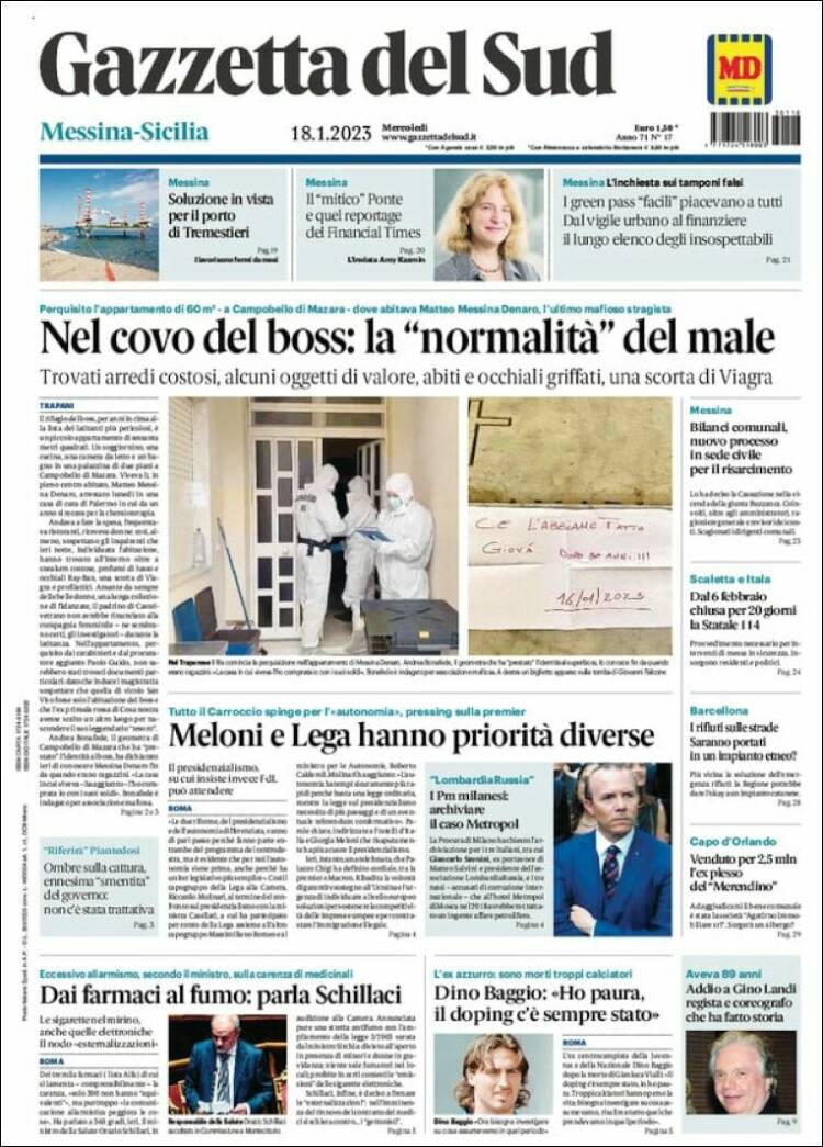 Portada de Gazzetta del Sud (Italia)