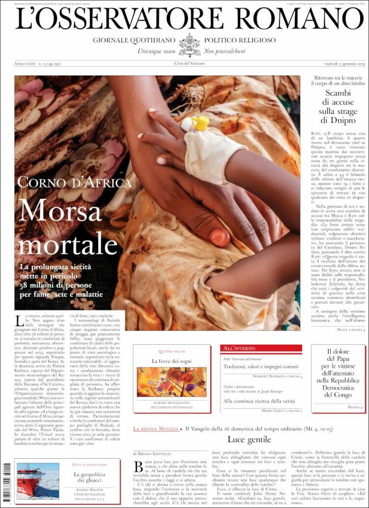 Portada de L'Osservatore Romano (Italia)