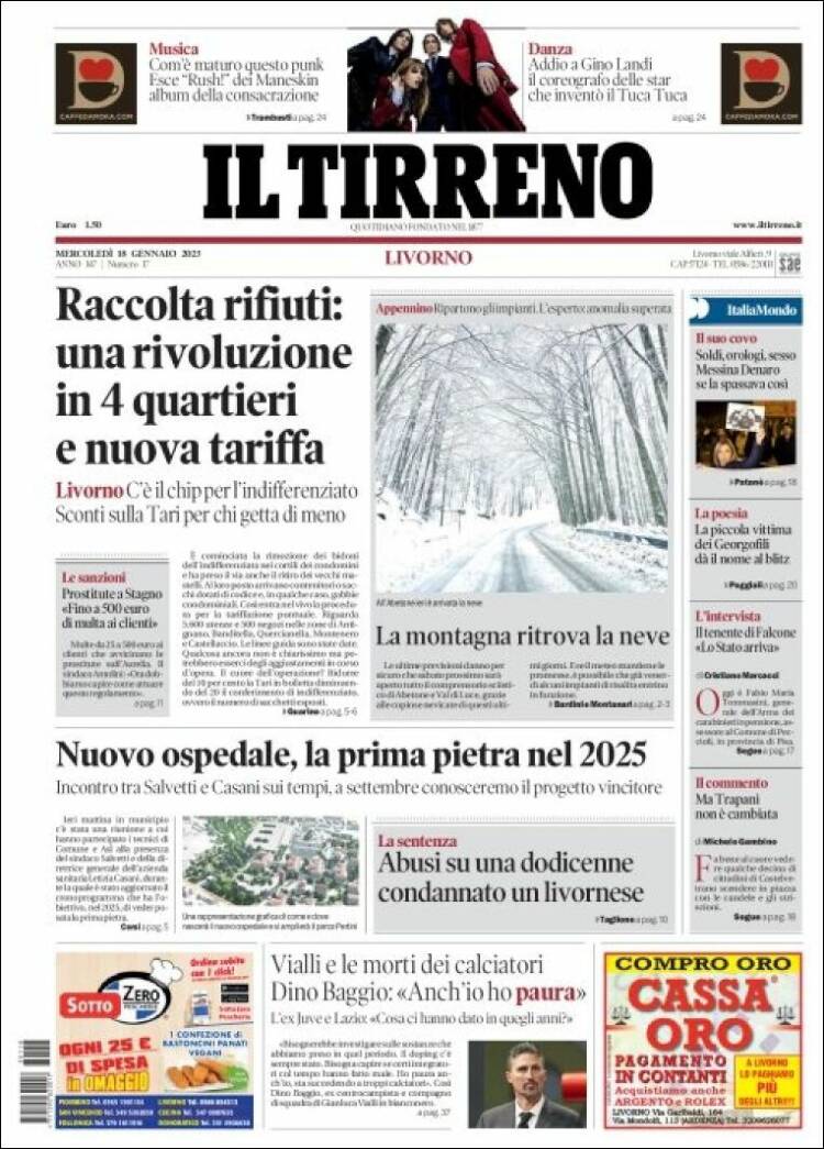 Portada de Il Tirreno (Italia)