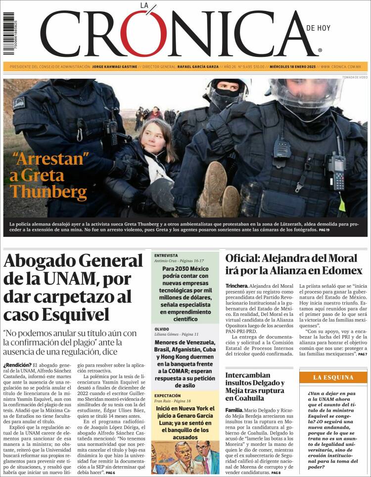 Portada de La Crónica de Hoy (México)