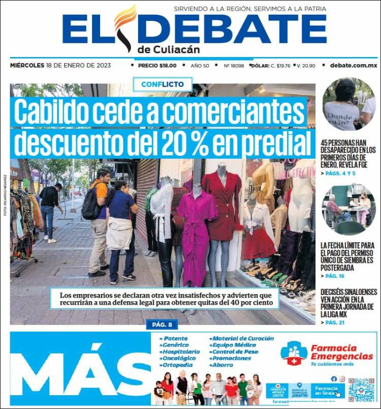 Portada de El Debate de Culiacán (México)