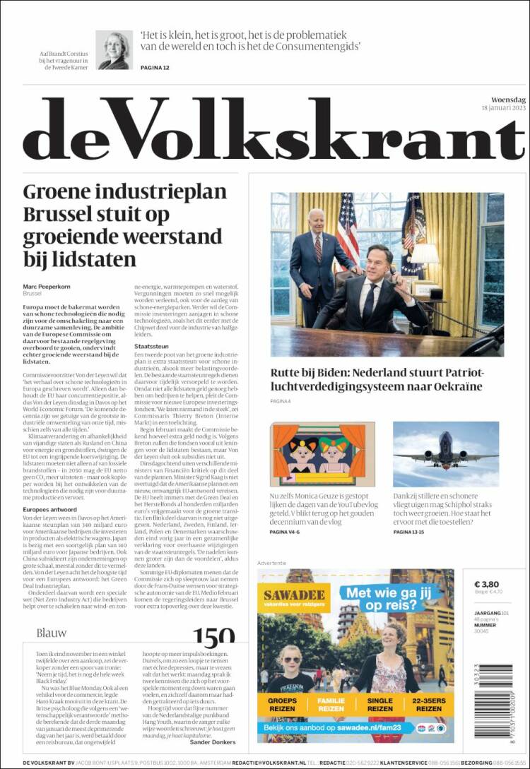 Portada de De Volkskrant (Países Bajos)