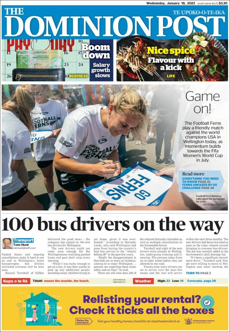 Portada de The Dominion Post (Nueva Zelanda)