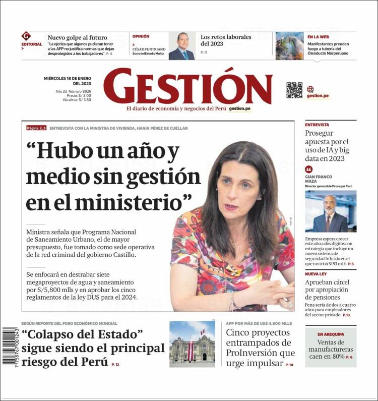 Portada de Diario Gestión (Per&uacute;)