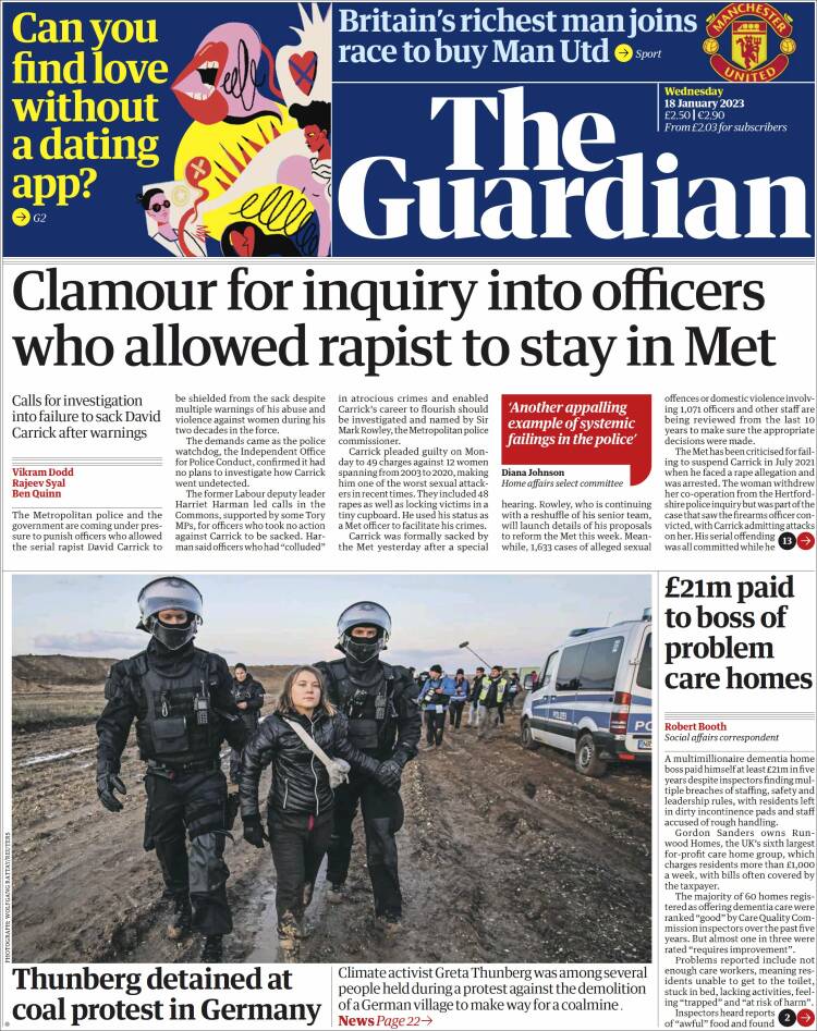 Portada de The Guardian (Reino Unido)