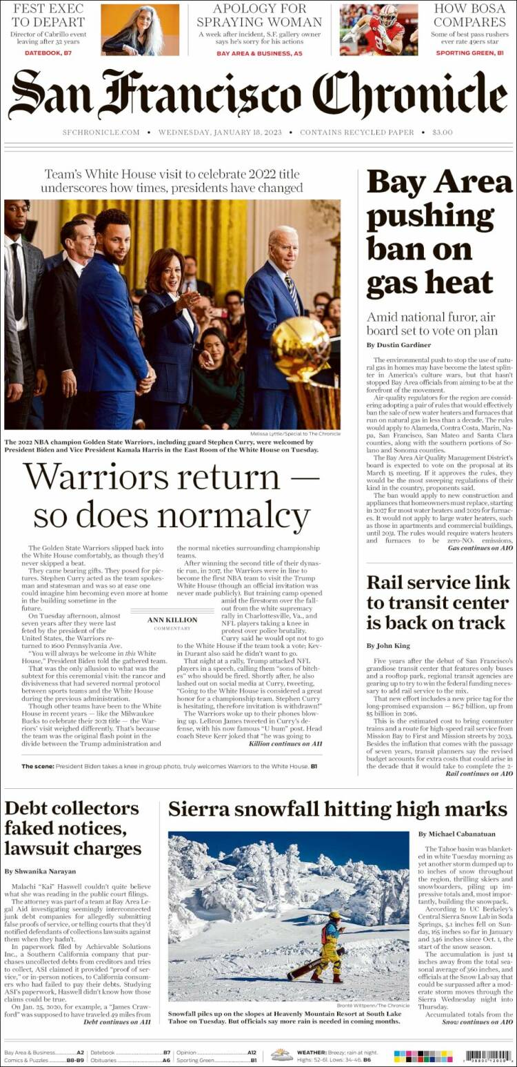 Portada de San Francisco Chronicle (USA)