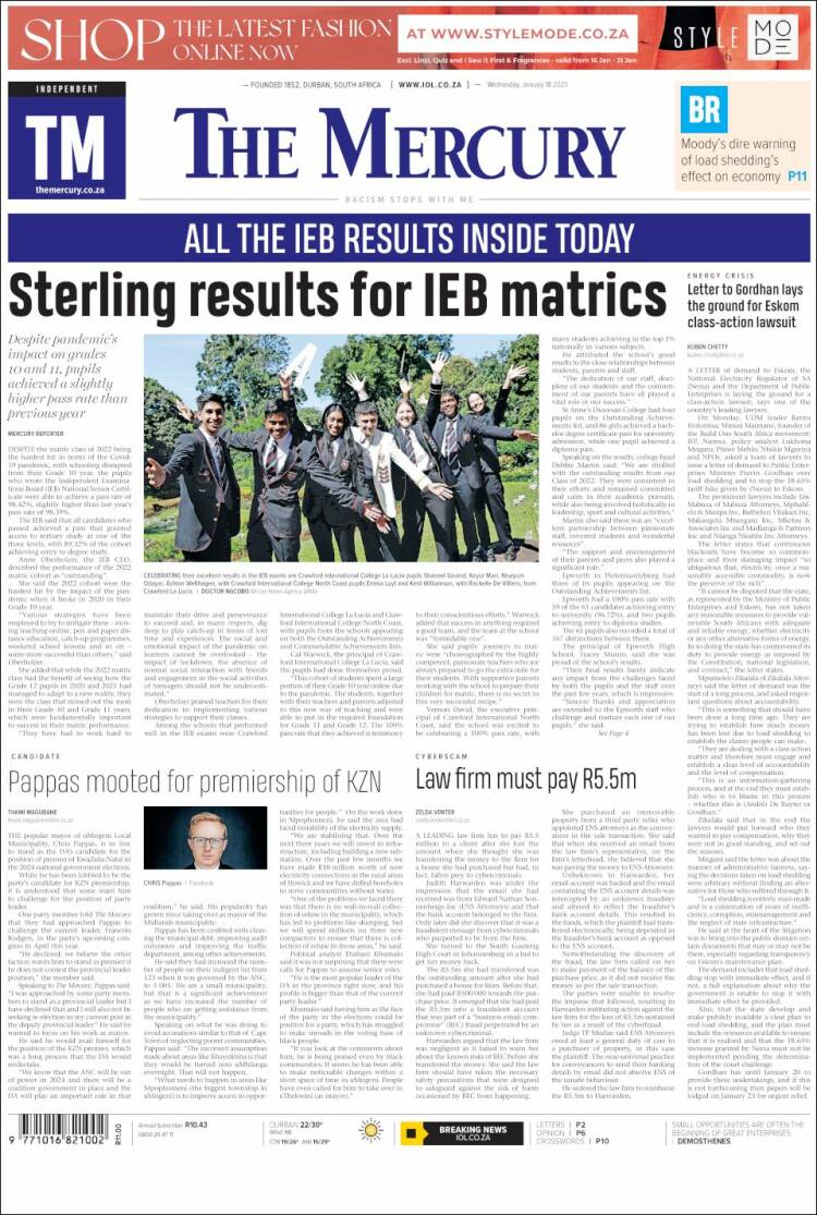 Portada de The Mercury (Sud&aacute;frica)