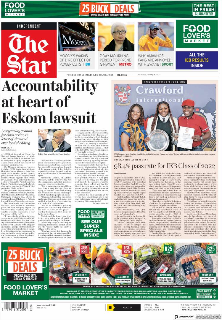 Portada de The Star (Sud&aacute;frica)