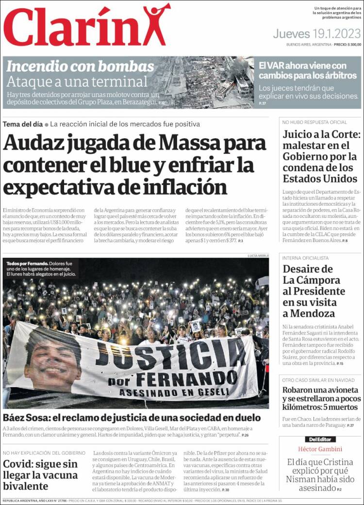 Portada de Clarín (Argentina)