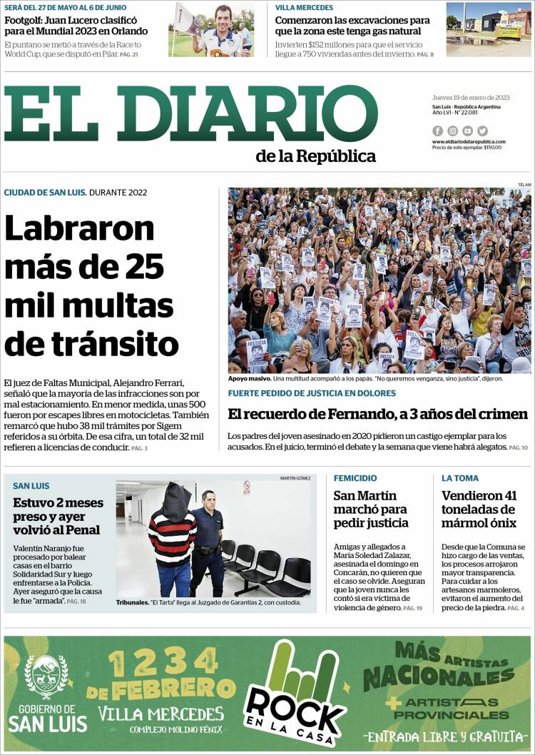 Portada de Diario de la República (Argentina)