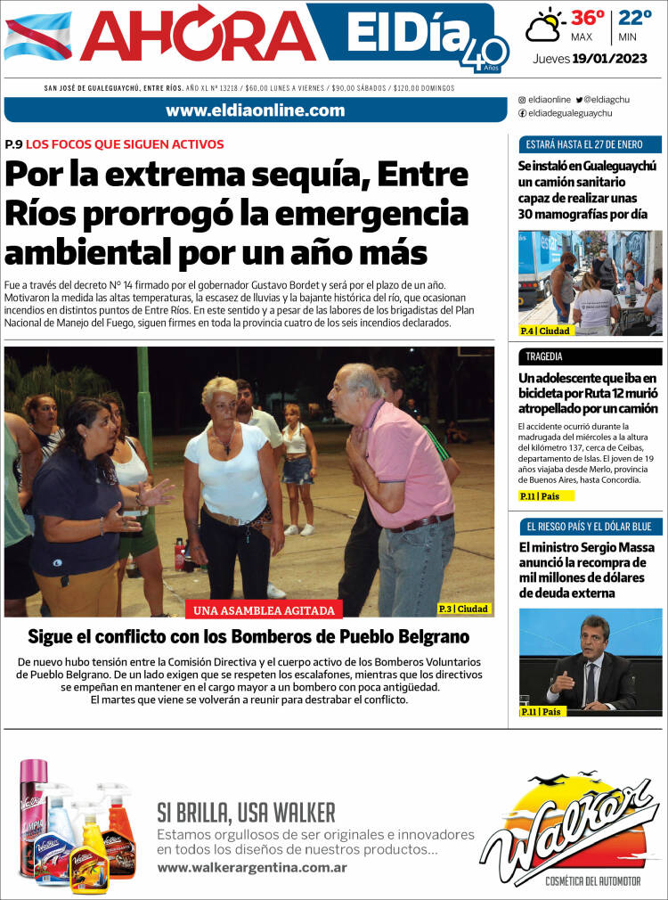 Portada de El Día de Gualeguaychú (Argentina)