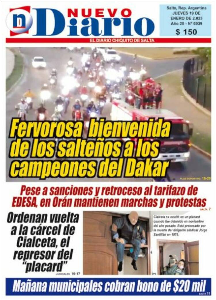Portada de Nuevo Diario de Salta (Argentina)