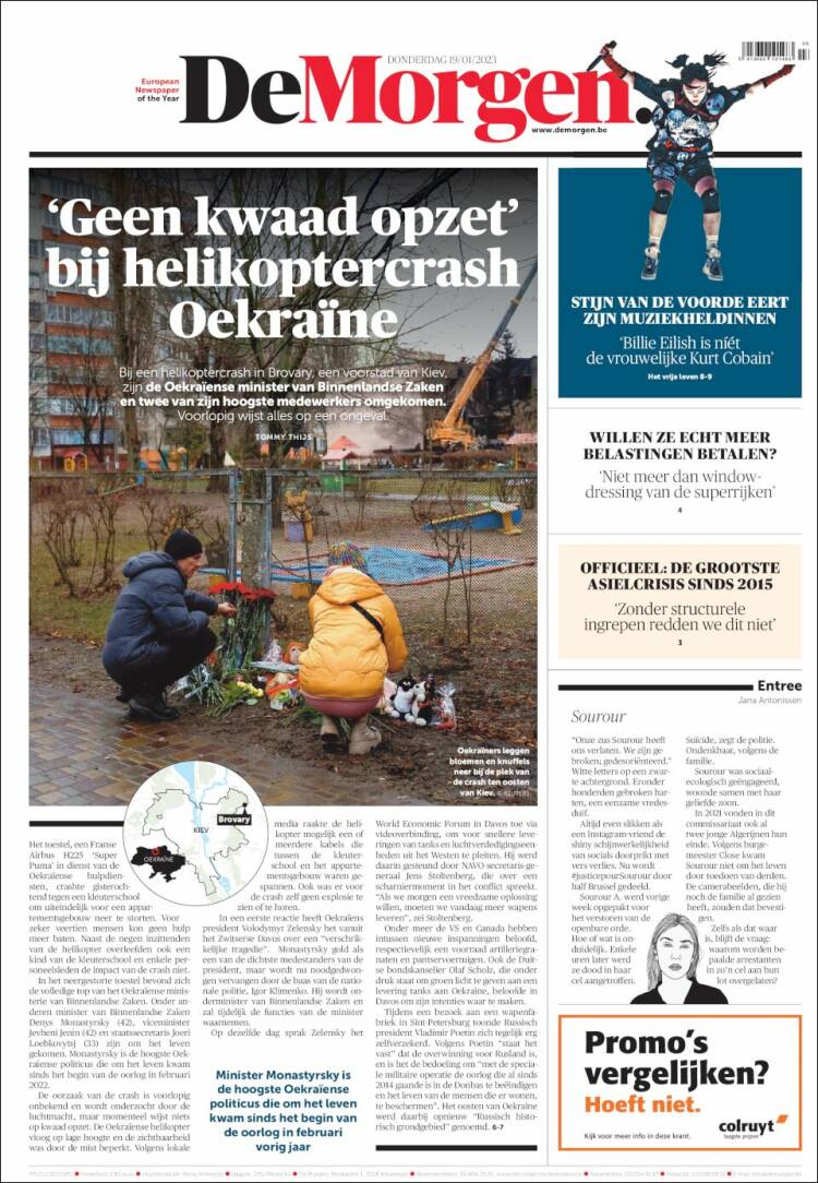 Portada de De Morgen (B&eacute;lgica)