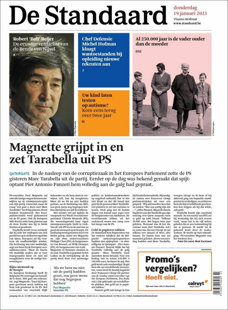Portada de De Standaard (B&eacute;lgica)
