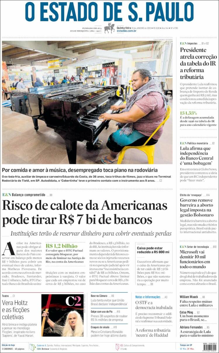 Portada de O Estado de São Paulo (Brasil)