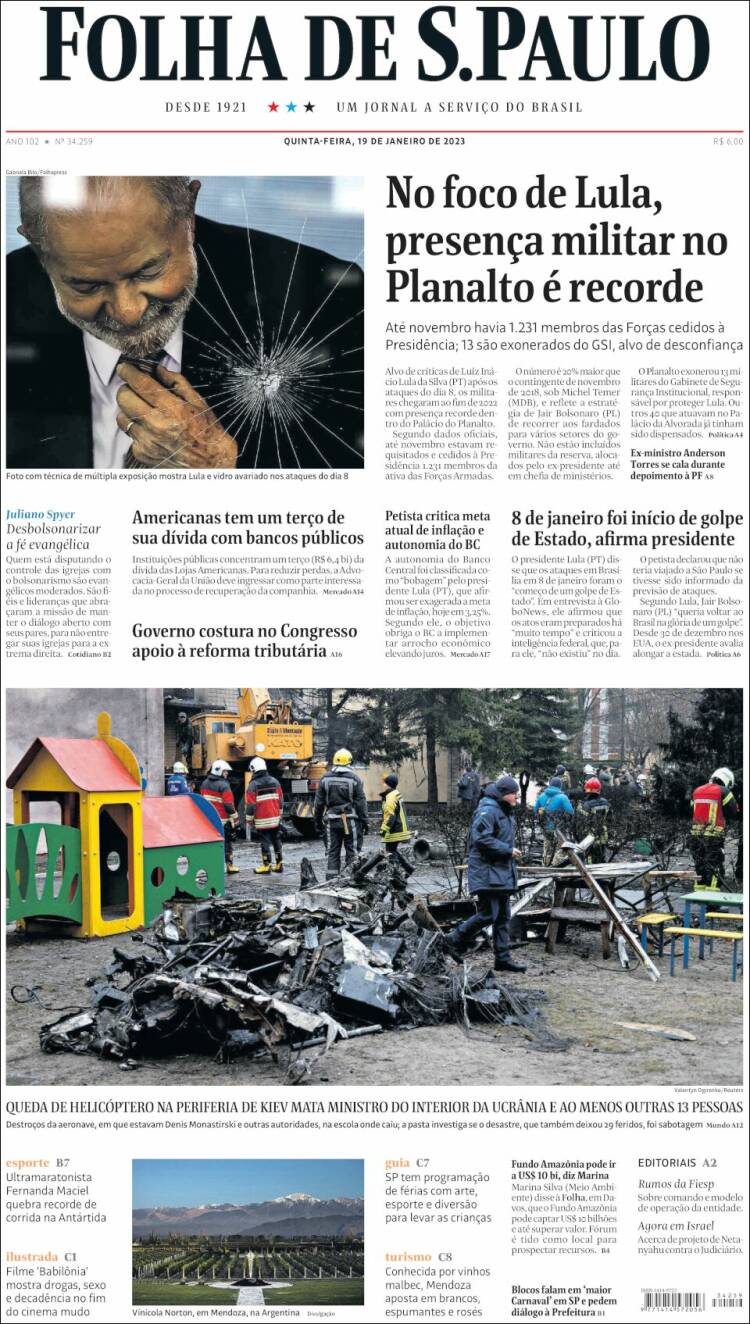 Portada de Folha de São Paulo (Brasil)