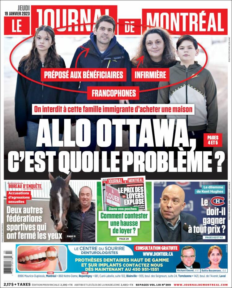 Portada de Le Journal de Montréal (Canada)