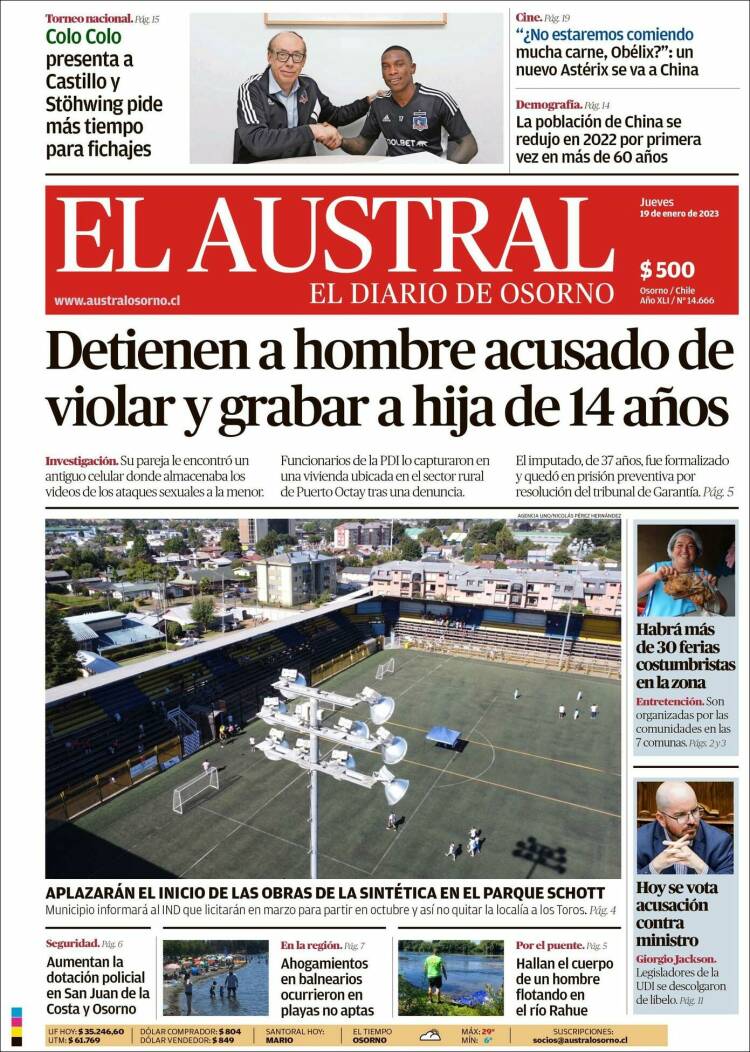 Portada de El Austral de Osorno (Chile)