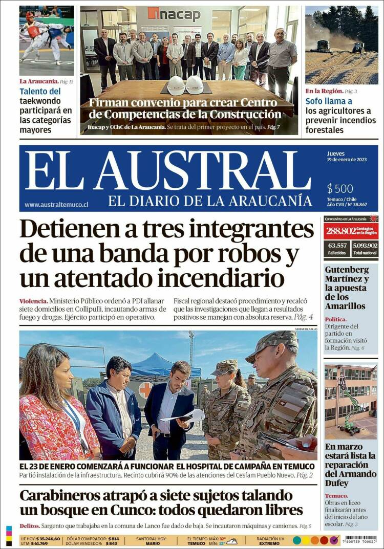 Portada de El Austral de Temuco (Chile)