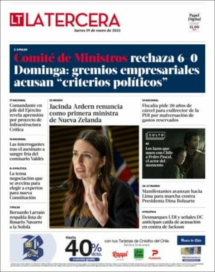 Portada de La Tercera (Chile)