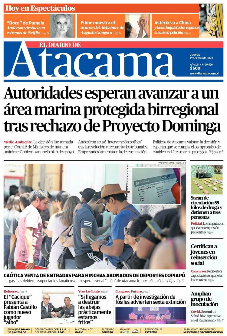 Portada de Diario de Atacama (Chile)
