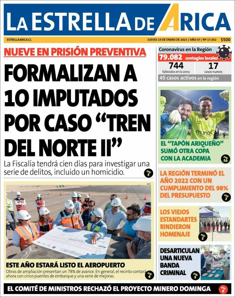 Portada de La Estrella de Arica (Chile)