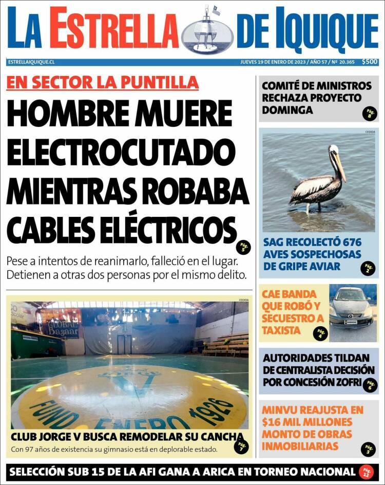 Portada de La Estrella de Iquique (Chile)