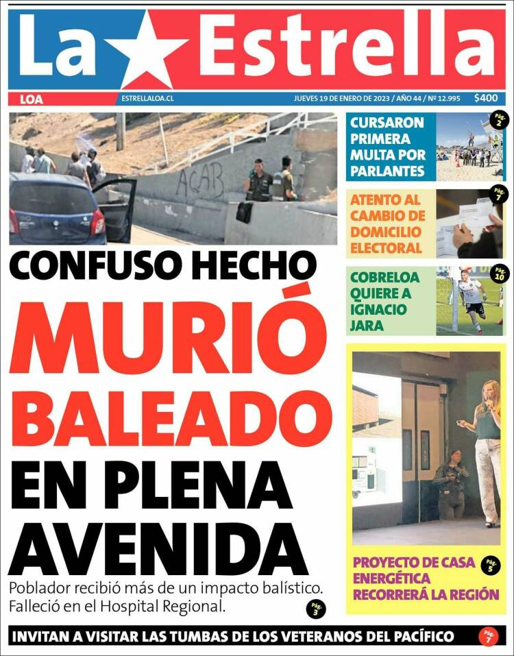 Portada de La Estrella de Loa (Chile)