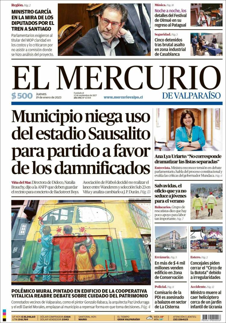 Portada de Mercurio de Valparaiso (Chile)