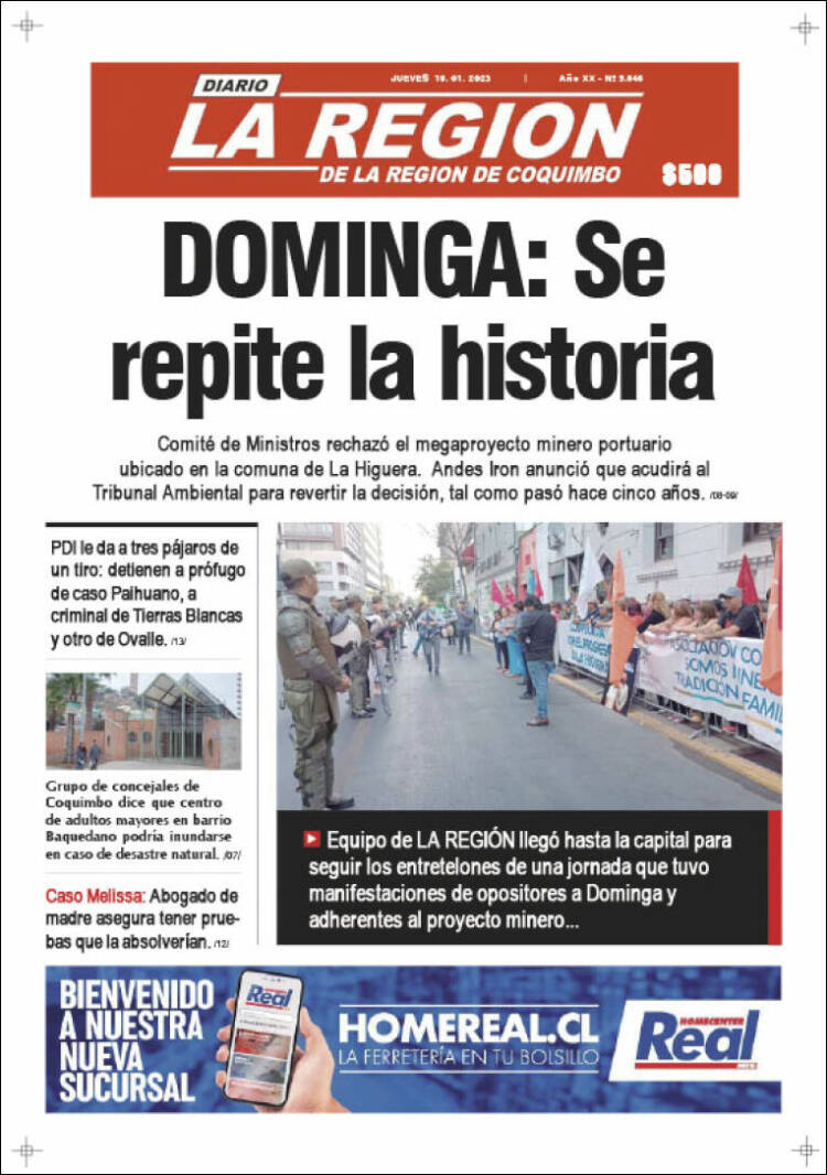 Portada de Diario La Región de Coquimbo (Chile)