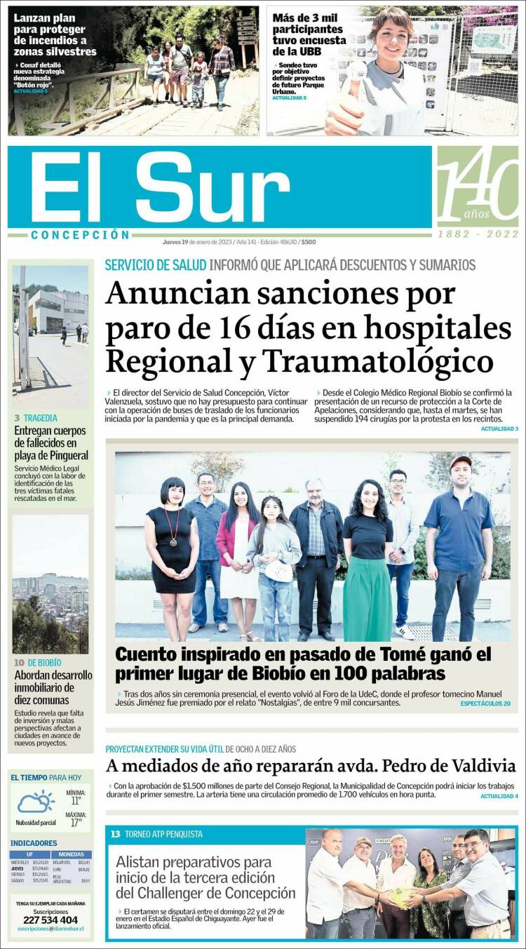 Portada de El Sur (Chile)