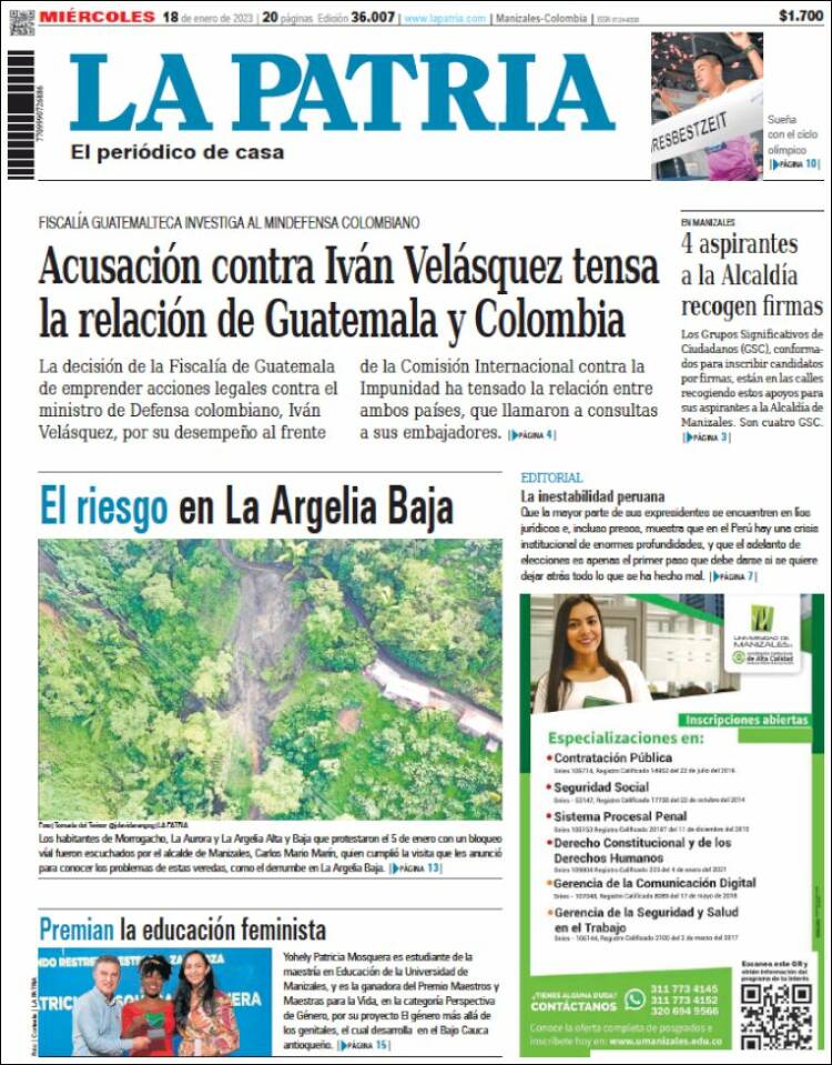 Portada de La Patria (Colombia)