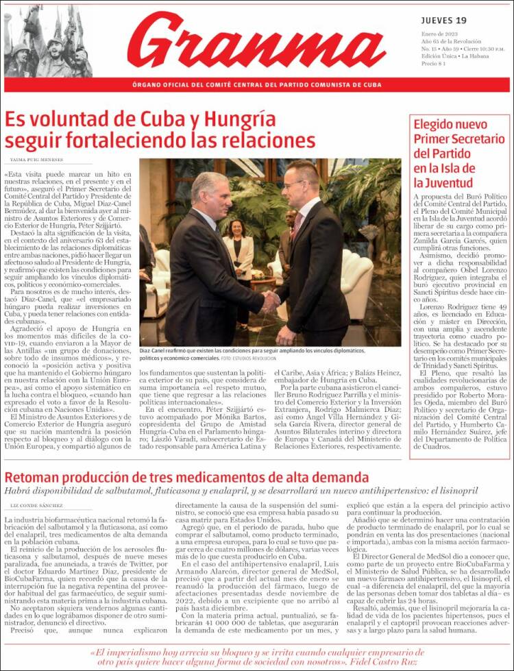 Portada de Granma (Cuba)