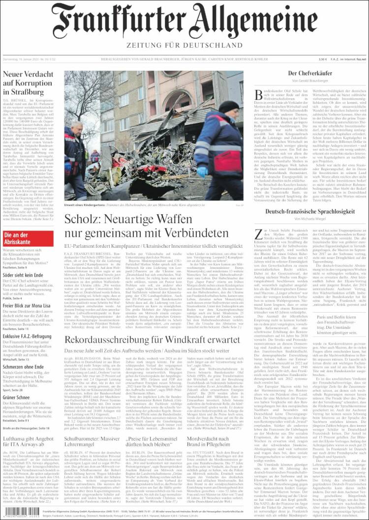 Portada de Frankfurter Allgemeine (Alemania)