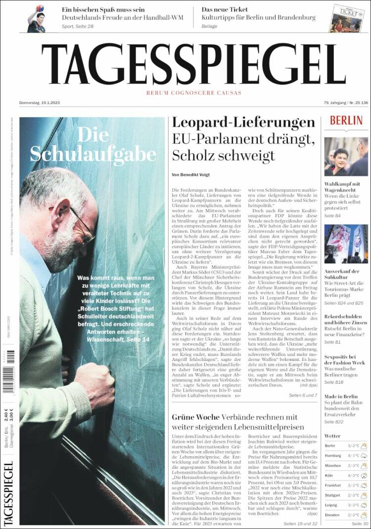 Portada de Der Tagesspiegel (Alemania)