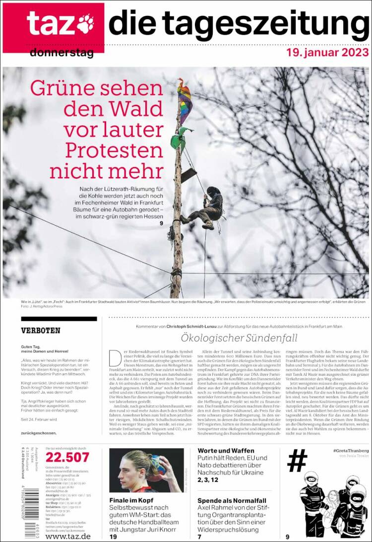Portada de Die Tageszeitung (Alemania)