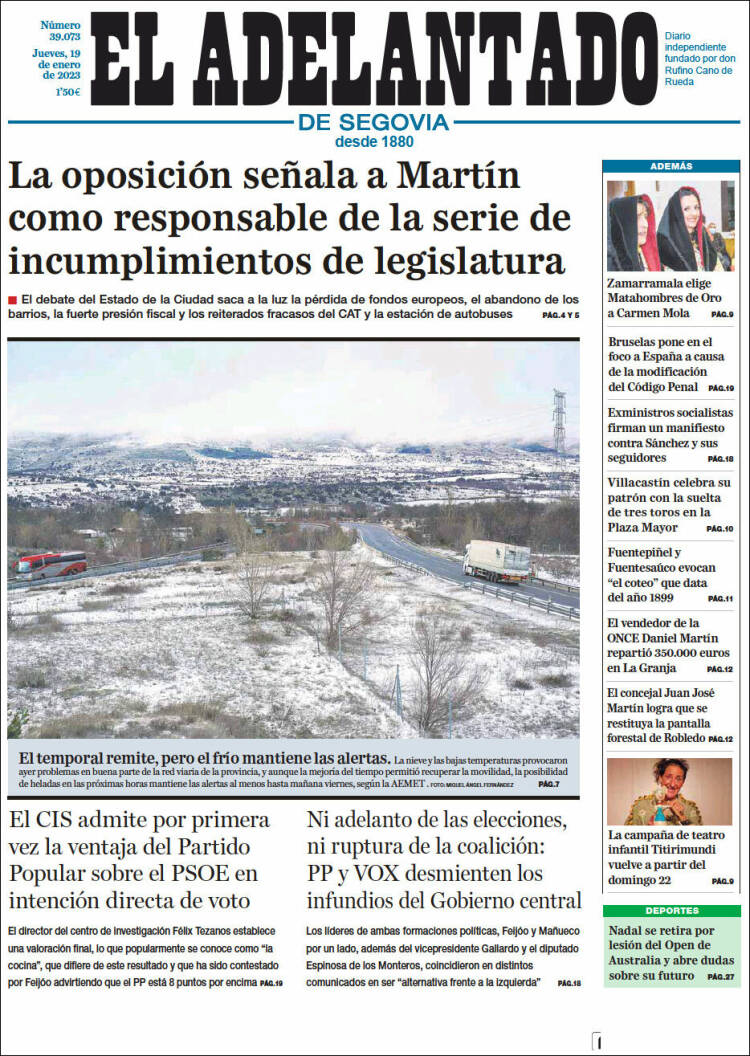 Portada de El Adelantado de Segovia (Espa&ntilde;a)