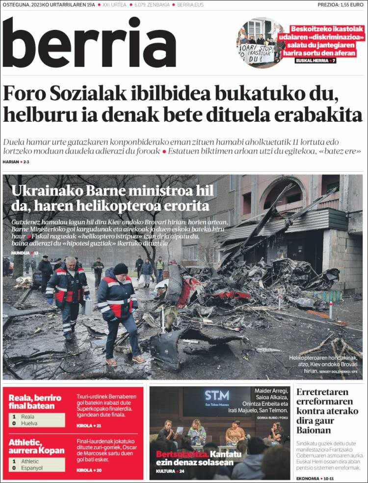 Portada de Berria (Espa&ntilde;a)
