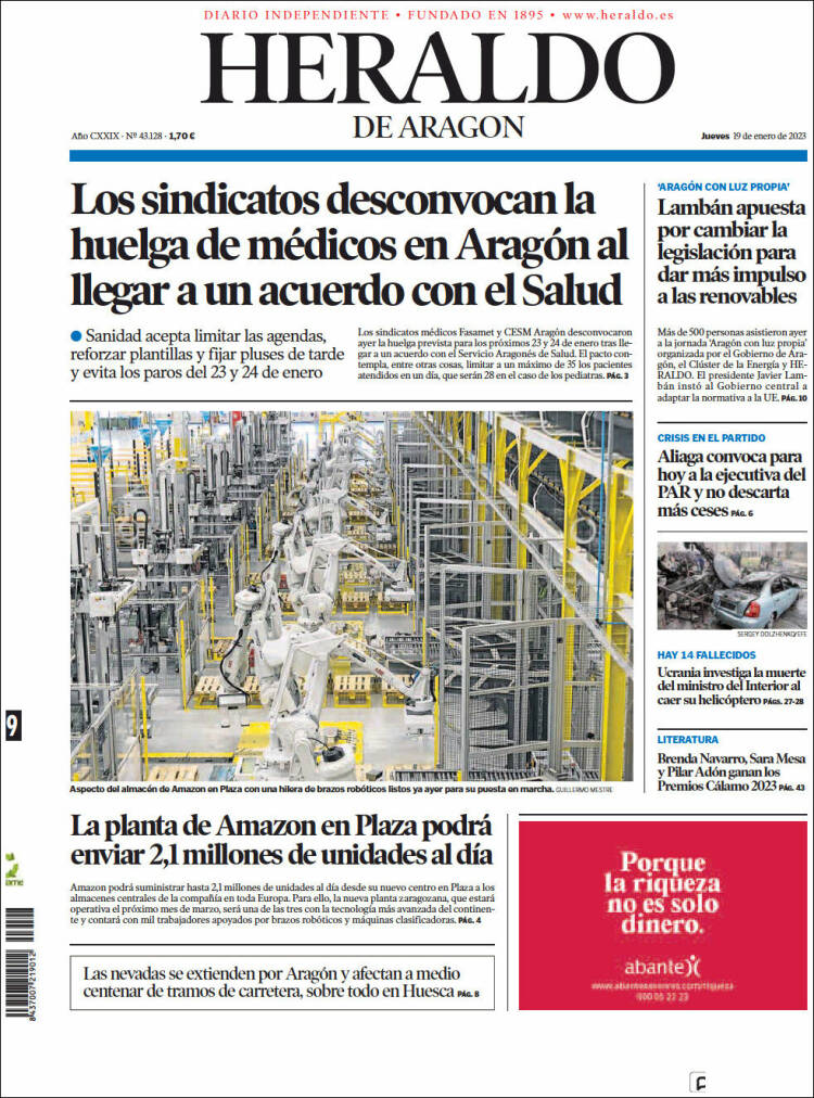 Portada de Heraldo de Aragón (Espa&ntilde;a)