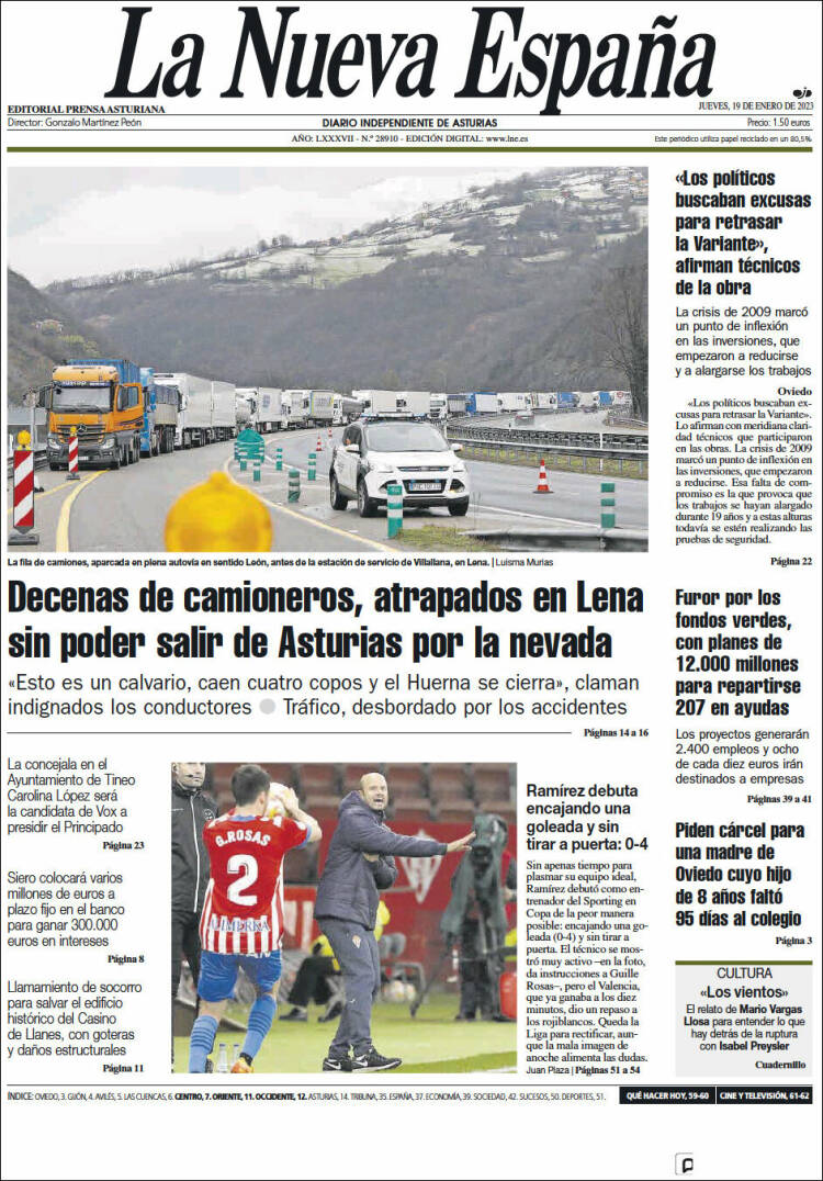Portada de La Nueva España (Espa&ntilde;a)