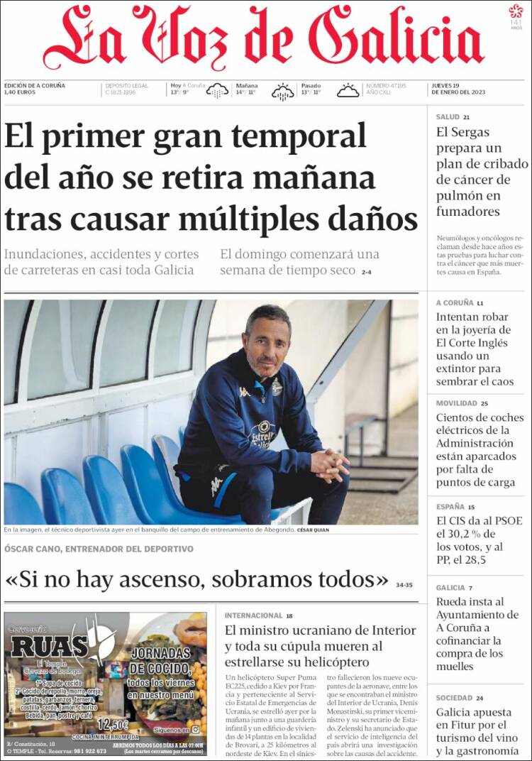 Portada de La Voz de Galicia (Espa&ntilde;a)