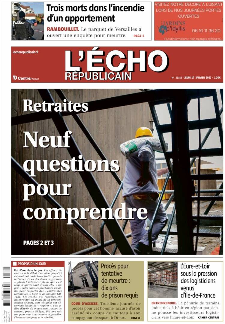 Portada de L'Echo Républicain (Francia)
